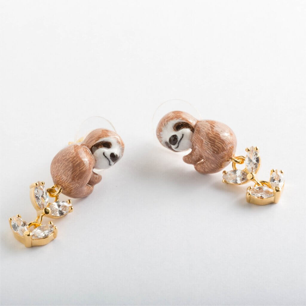 樹懶白鋯石耳環