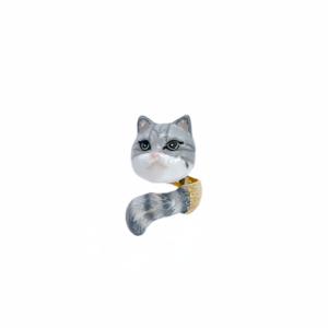 俏皮貓灰白色英國虎斑貓琺瑯戒指 (可些微調整)