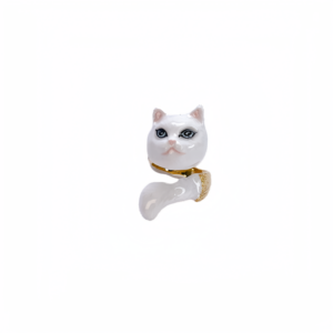 俏皮貓英國短毛虎斑白貓琺瑯戒指 (可些微調整)