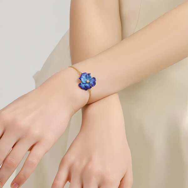 琺瑯手鍊:典雅迷人藍色虞美人花朵彩繪琺瑯手鍊